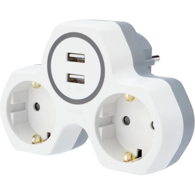 Двойник электрический REXANT 16 А с заземлением и защитными шторками + 2 usb порта белый 11-1089 Двойник электрический REXANT 16 А с заземлением и защитными шторками + 2 usb порта белый 11-1089