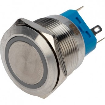 Кнопка антивандальная REXANT Ø22 12В Б/Фикс (6с) OFF-(ON) / ON-(OFF) с подсветкой, синяя
