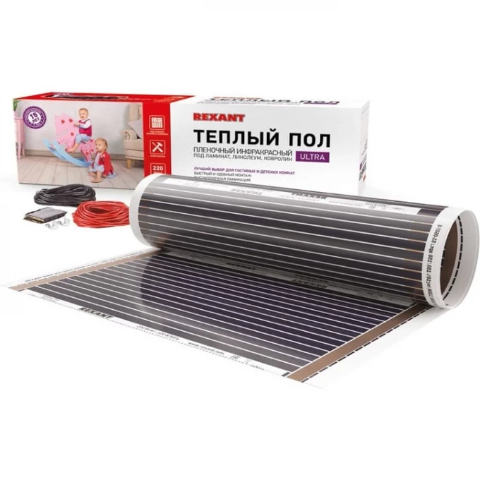 Пленочный теплый пол REXANT ULTRA RXM 220, площадь 13 м², 0.5х26 м, 2860 Вт 51-0516-4 Пленочный теплый пол REXANT ULTRA RXM 220, площадь 13 м², 0.5х26 м, 2860 Вт 51-0516-4