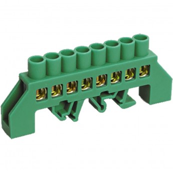 Шина REXANT PE «земля» в комбинированном зеленом изоляторе на DIN-рейку 6x9 мм 8 групп