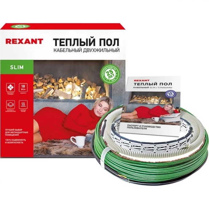 Теплый пол REXANT SLIM RNB -15-270 (270Вт/15м/ S обогрева, м2: 1,2-1,8) двухжильный 51-0501-3 Теплый пол REXANT SLIM RNB -15-270 (270Вт/15м/ S обогрева, м2: 1,2-1,8) двухжильный 51-0501-3