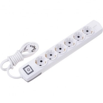 Удлинитель REXANT PREMIUM 6 гнезд, 1,5м, 3х1,5мм², с/з, с выключателем, белый