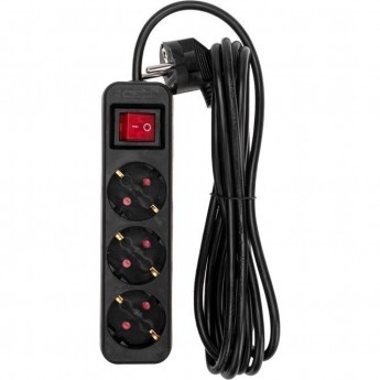 Удлинитель REXANT STANDARD 3 гнезда, 3м, 3х1,0мм², с/з, с выключателем, черный